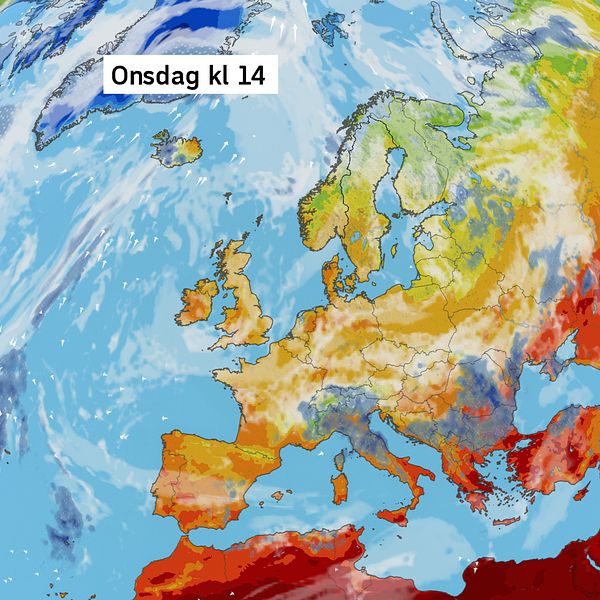 Väderkarta som visar väder i Europa – prognos för de kommande dagarna