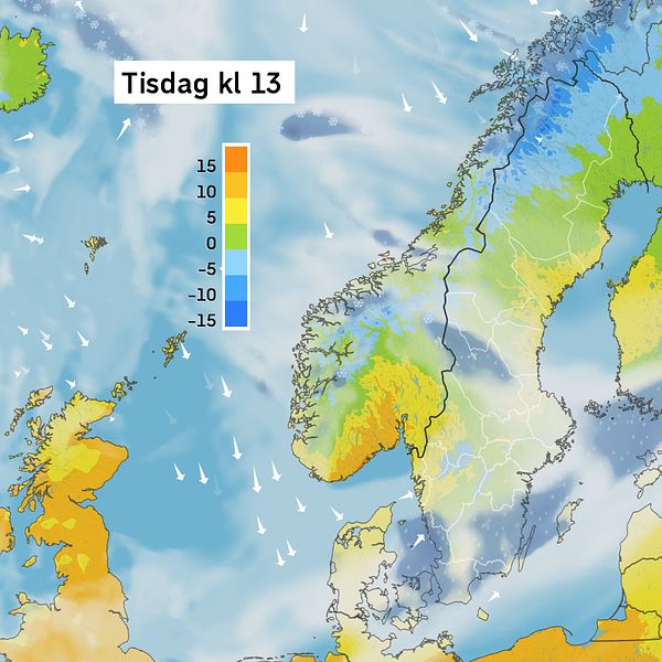 Väderkarta som visar väder i Sverige – prognos för i dag och kommande dagar.