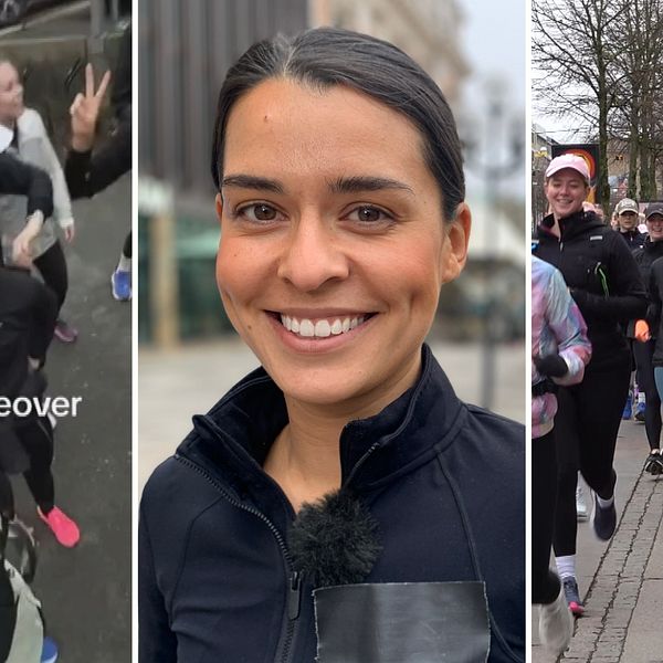 Flera kvinnor som springer tillsammans längs med avenyn i Göteborg. i
