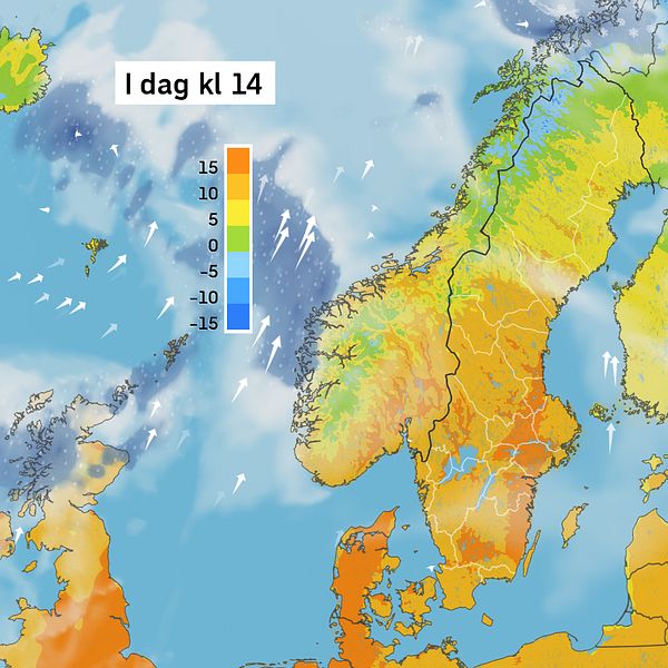 Väderkarta som visar väder i Sverige – prognos för i dag och kommande dagar.