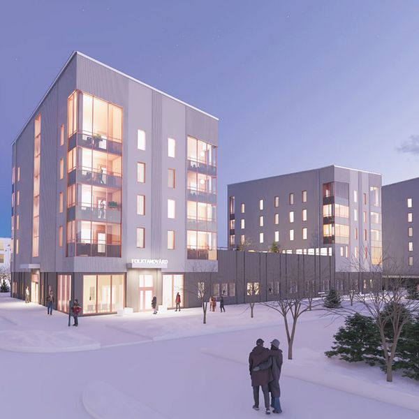 Illustration av nya Folktandvården och personalbostäder i Kirunas centrum