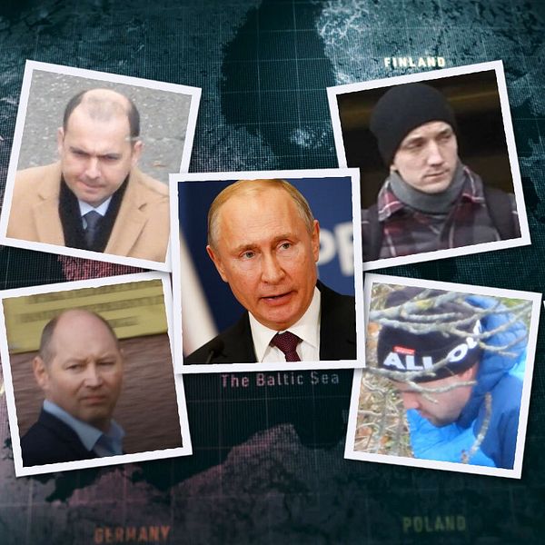 Bilder på ryska spioner och Vladimir Putin i mitten