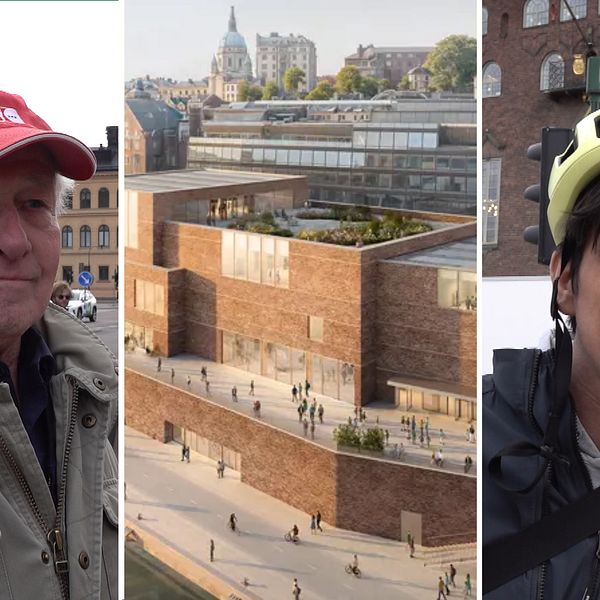 Bo Eliasson och andra demonstrerar mot nya Nobelcenter utanför stadshuset i Stockholm.