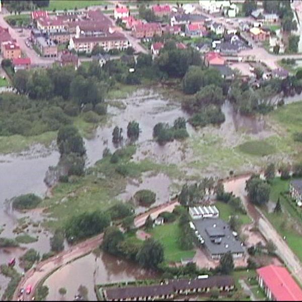 Flygbild över översvämningar i Getinge 2014.
