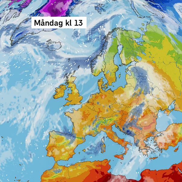 Väderkarta som visar väder i Europa – prognos för de kommande dagarna