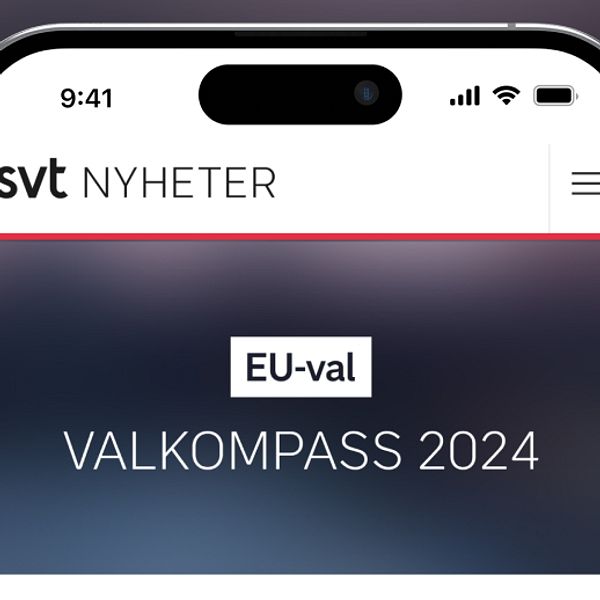Bild på mobilskärm där SVT:s valkompass 2024 visas