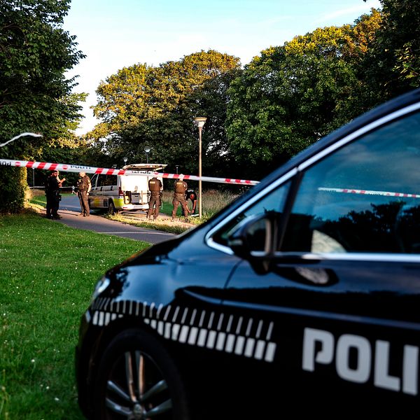 dansk polisbil vid avspärrning i parkområde