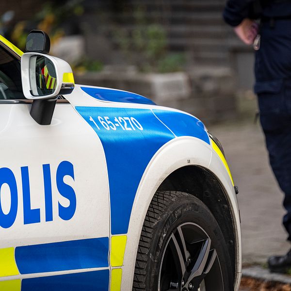 En polisbil och en polis.