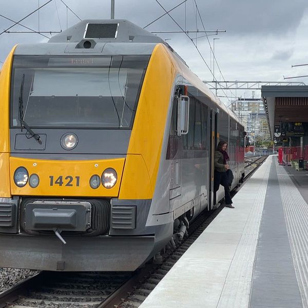 Tåget på perrongen symboliserar sänkt pris på månadskort i kollektivtrafiken