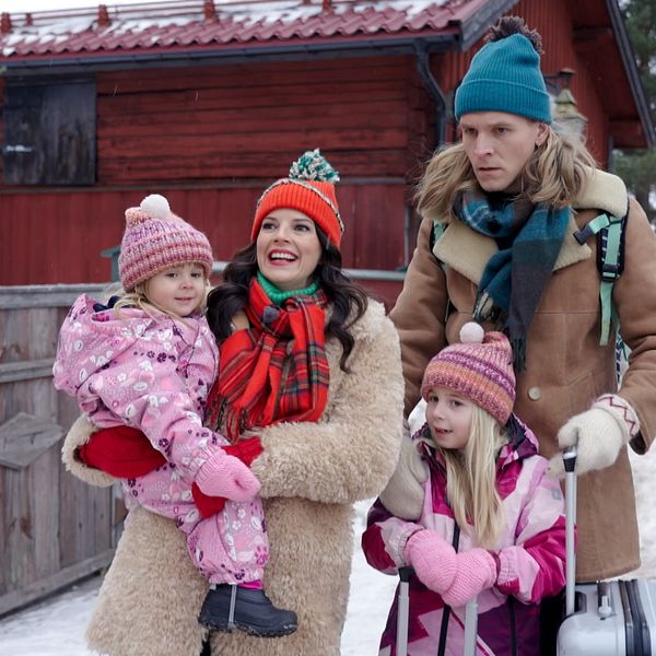 en familj i vintertid