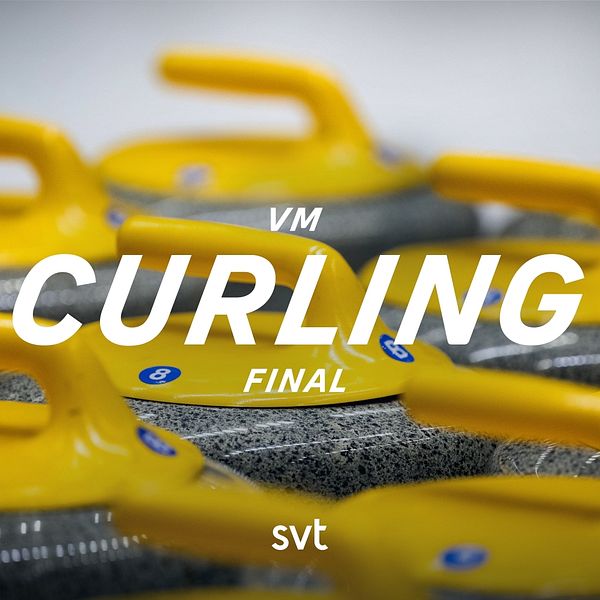Gula curlingstenar med text ”VM Curling Final” och SVT-logotyp.