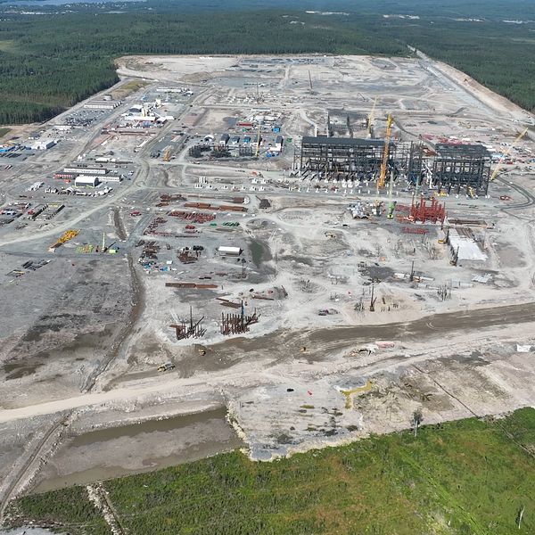 Översiktsbild från luften över byggandet av stålverket i Boden.