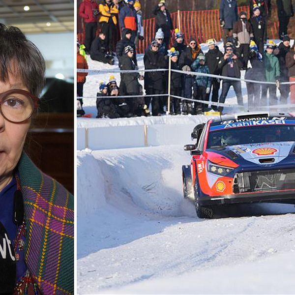Delad bild med sametingspolitikern Marianne Gråik till vänster och en bild från Svenska rallyt med en bil som kör i snön till höger.