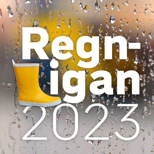 Texten Regnligan 2023 framför fönsterruta med regn