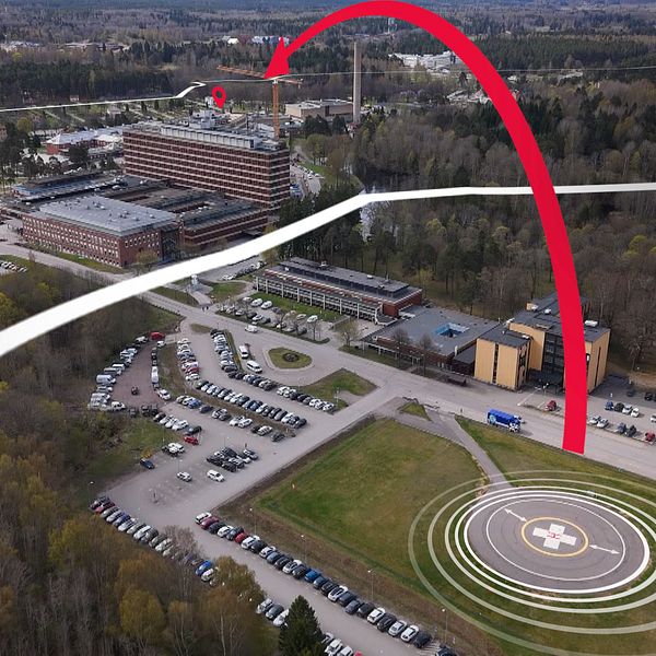 Grafik över flytten av helikopterplattan på Gävle sjukhus.