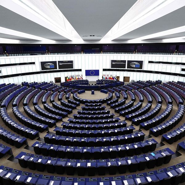 Den tomma salen i Europaparlamentet.