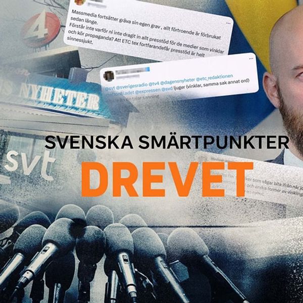 Kollage med rubriken Svenska smärtpunkter: Drevet och en man i kostym till höger