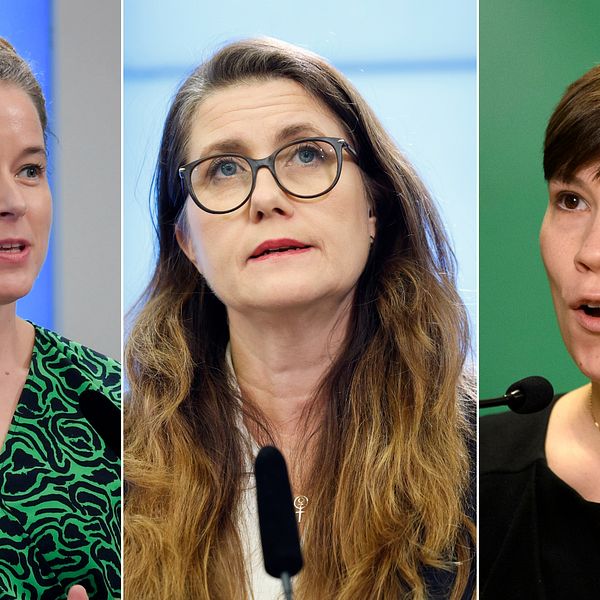 Språkrörskandidaterna Amanda Lind, Janine Alm Ericson och Annika Hirvonen