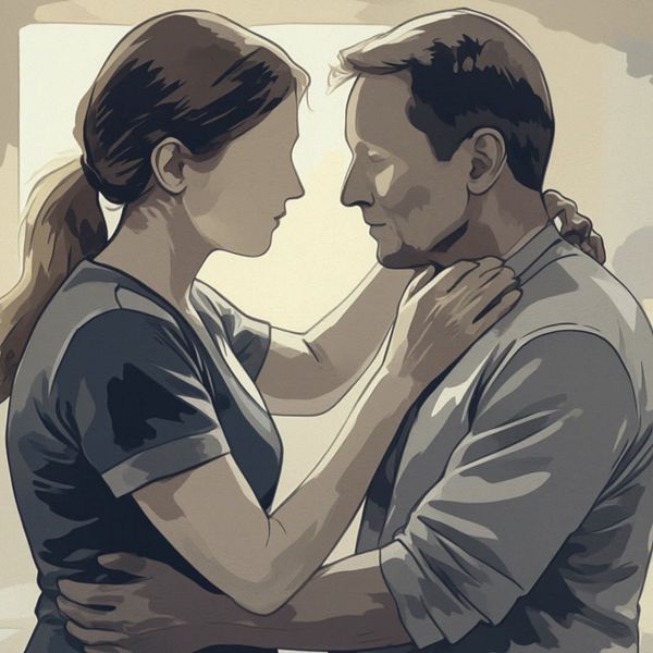 Illustration av kvinna och man i en nära konfrontation