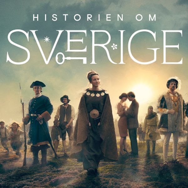 Historiska figurer i motljus och programtiteln Historien om Sverige,