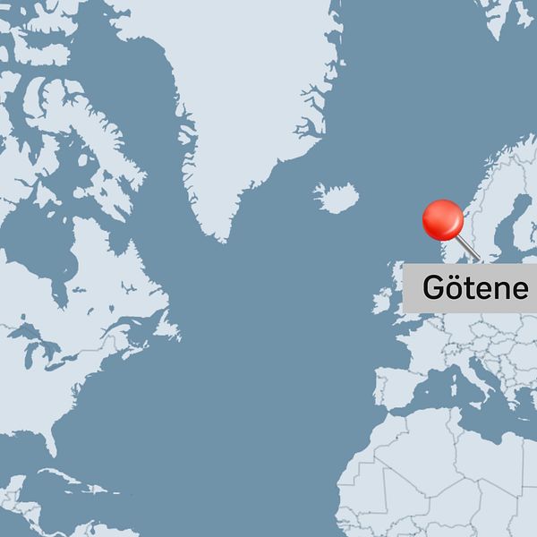 Karta över Nordamerika och Europa. Götene som kartnål