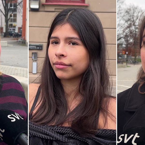 Tre kvinnliga gymnasieelever i intervjusituationer.