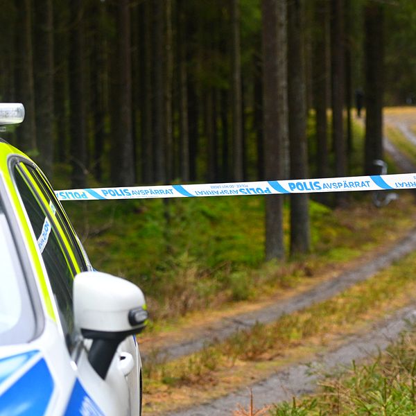 Polisen har spärrat av ett skogsområde i Ullaredstrakten.