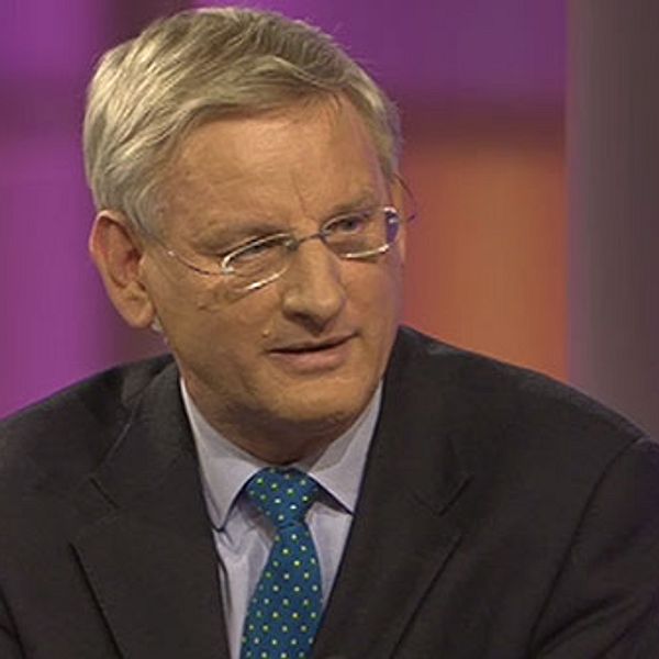 Utrikesminister Carl Bildt i Agenda. Foto: SVT