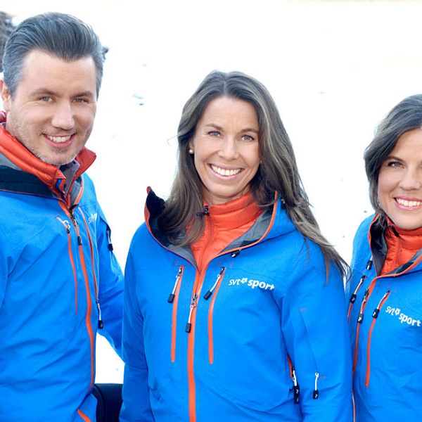 Per Elofsson, Magdalena Forsberg och Pernilla Wiberg. Foto: SVT