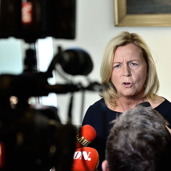 Liberalernas partisekreterar Maria Arnholm svar på frågor från pressen efter Liberalernas gruppmöte i riksdagen på onsdagen.