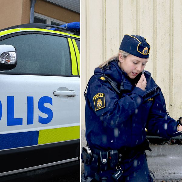 Polisbil och konstaplar med avspärrningsband
