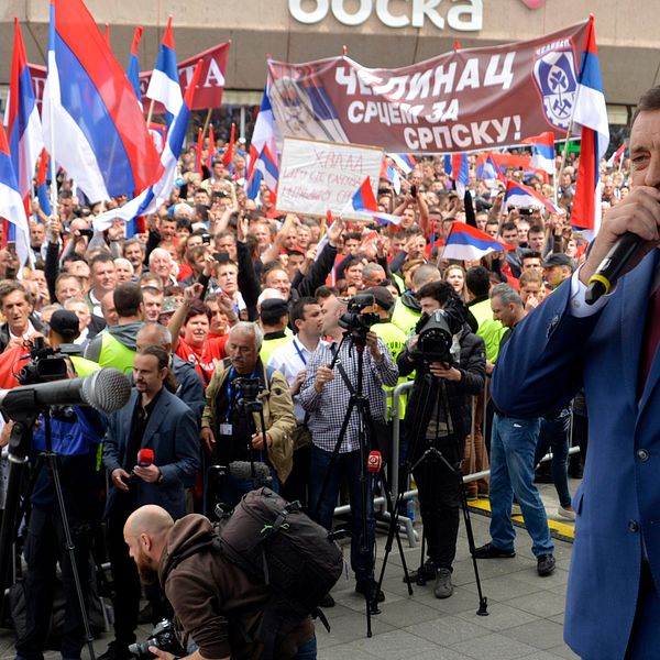 Republika Srpskas president Milorad Dodik under ett valmöte i entitetens huvudstad Banja Luka.