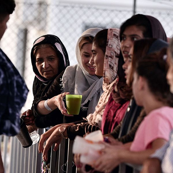 Flyktingar på ett läger på den grekiska ön Lesbos.