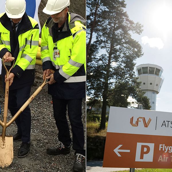 Här tas första spadtaget för en ny ankomsthall på Bromma flygplats.