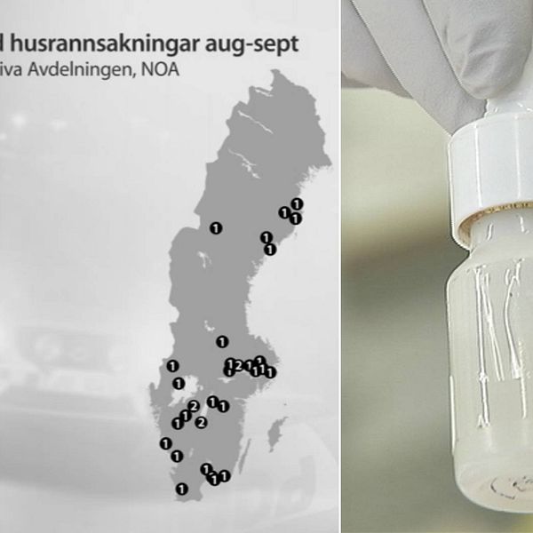 Karta över fentanylbeslag vid husrannsakningar aug-sept.