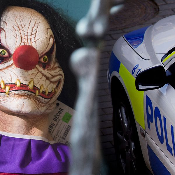 Clownmask och polisbil
