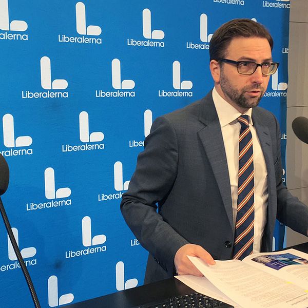 Liberalernas Fredrik Malm presenterade ett nytt integrationspolitiskt program under en pressträff i Riksdagens presscenter i Stockholm.