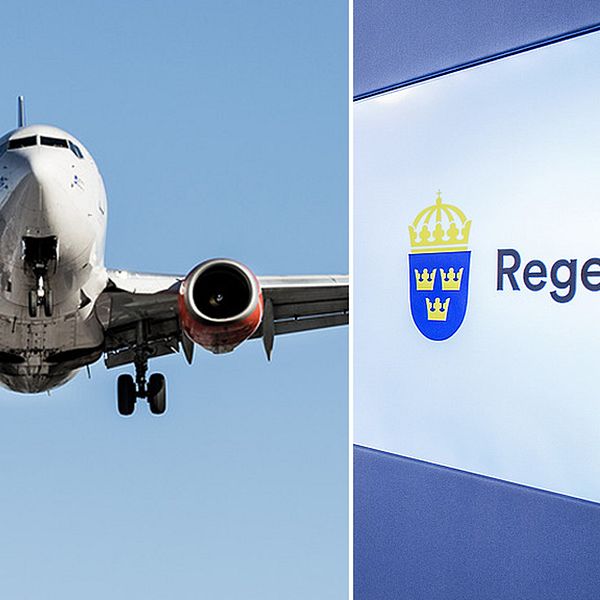 Ett flygplan och en Regeringenskylt.