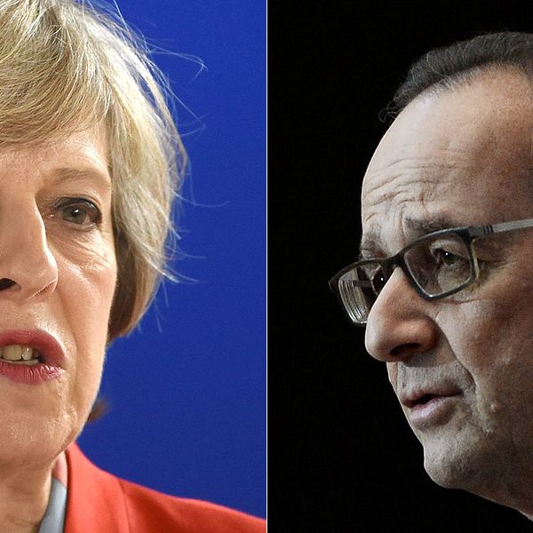 Storbritanniens premiärminister Theresa May och Frankrikes president Francois Hollande.