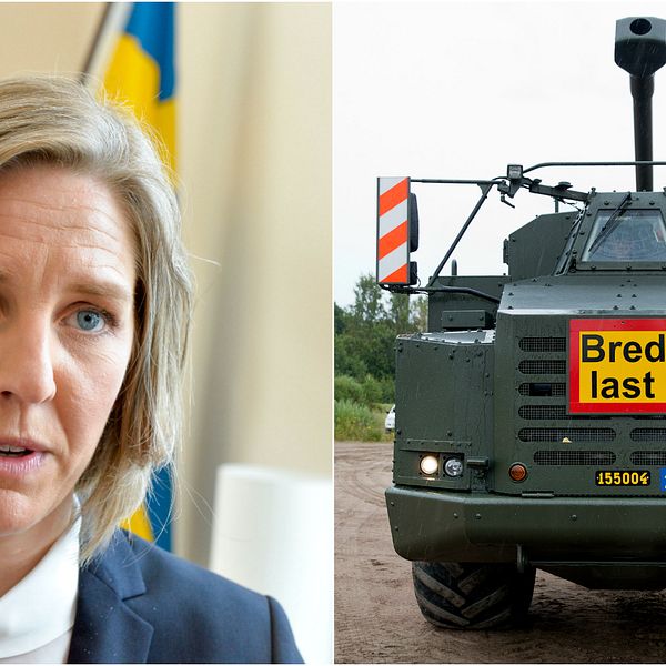 Miljöminister Karolina Skog (MP) och artcher artillerisystem.