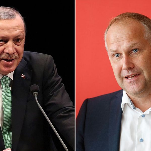 Vänster: Den turkiska presidenten, Recep Tayyip Erdogan. Höger: Partiledare för Vänsterpartiet, Jonas Sjöstedt.