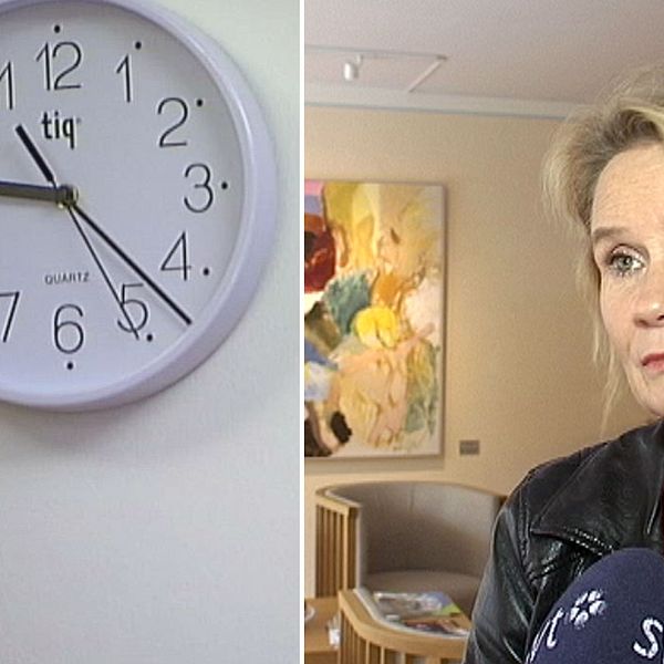 Ett montage av en bild på en klocka och regionstyrelsens ordförande Marie-Louise Forsberg Fransson.
