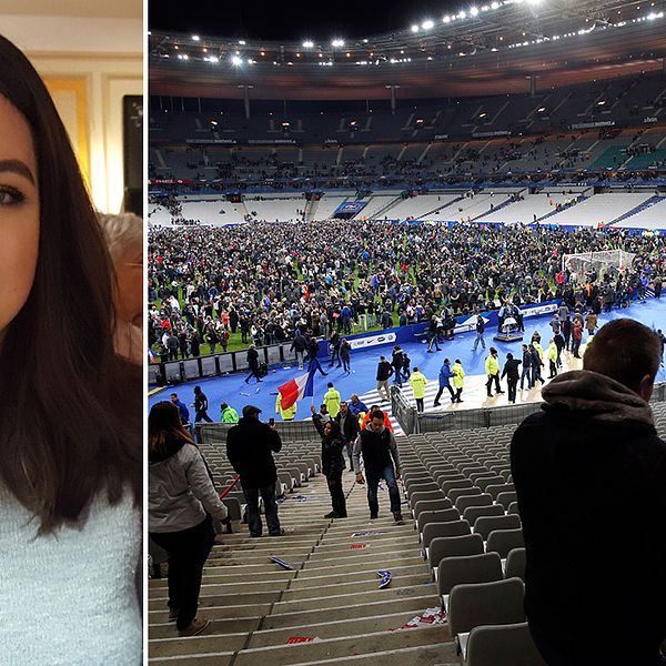 Guenièvre Bouan samt en bild under utrymningen av Stade de France vid terrordåden 13 november 2015.