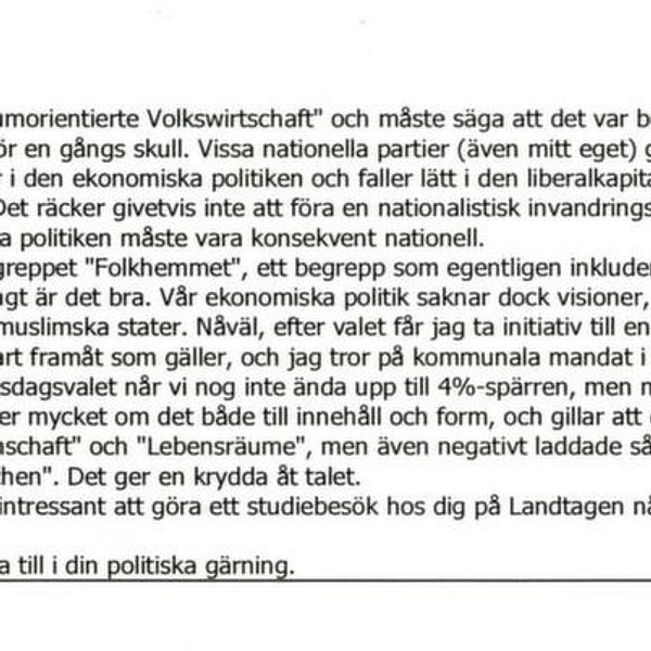 Ett mej från Patrik Ehn till hans NPD-kontakt Per Lennart Aae.