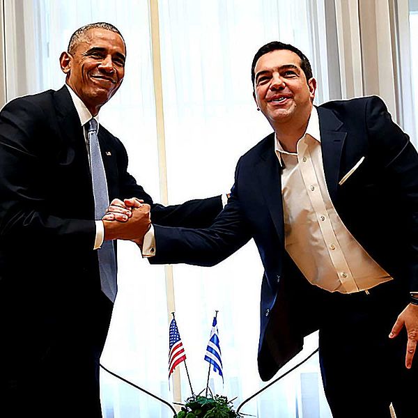 USA:s avgående president Barack Obama och Greklands premiärminister Alexis Tsipras.