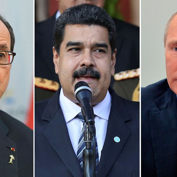 Frankrikes president François Hollande, Venezuelas president Nicolas Maduro och Rysslands president Vladimir Putin.