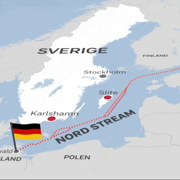 Grafiken visar hur den planerade gasledningen skulle gå från Ryssland till Tyskland