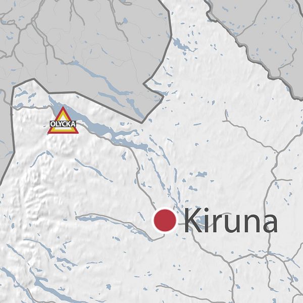Karta över Kiruna och Abisko. Olycka.