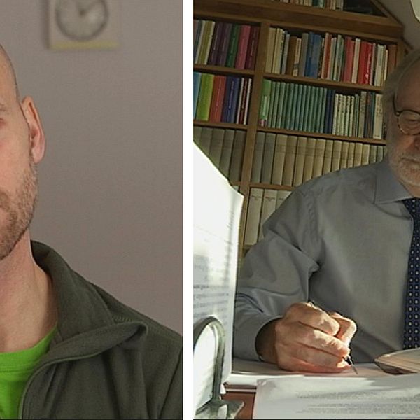 Porträtt på Håkan Lönnefors och en bild på arbetsrättsjuristen Tommy Iseskog vid sitt skrivbord.