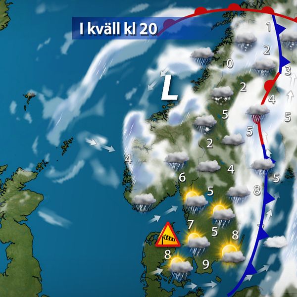 I kväll: Passerande regn och blötsnö